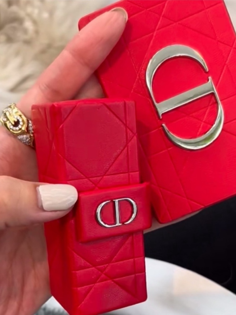 Dior beauty mirror and lipstick case set